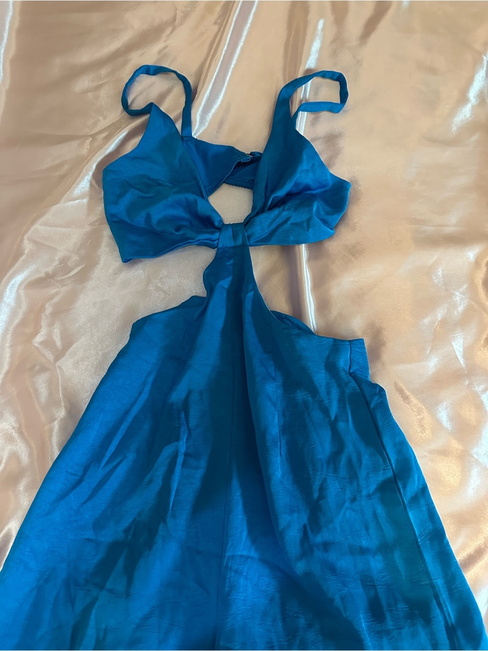 Blue Cutout Satin Slip Dress